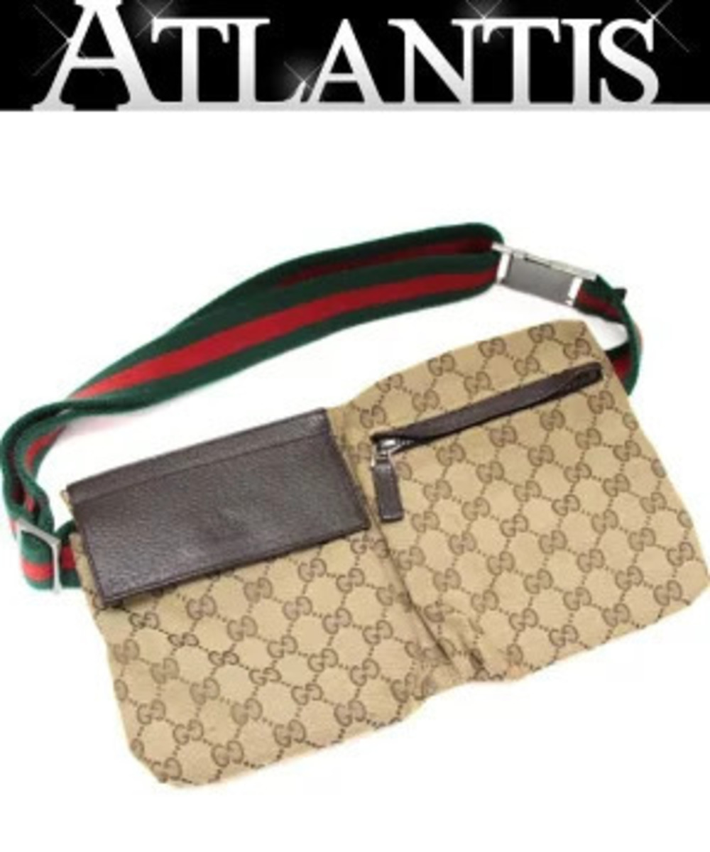 Gucci Sherry Belt Bag Waist Pouch Clutch GG Canvas Brown